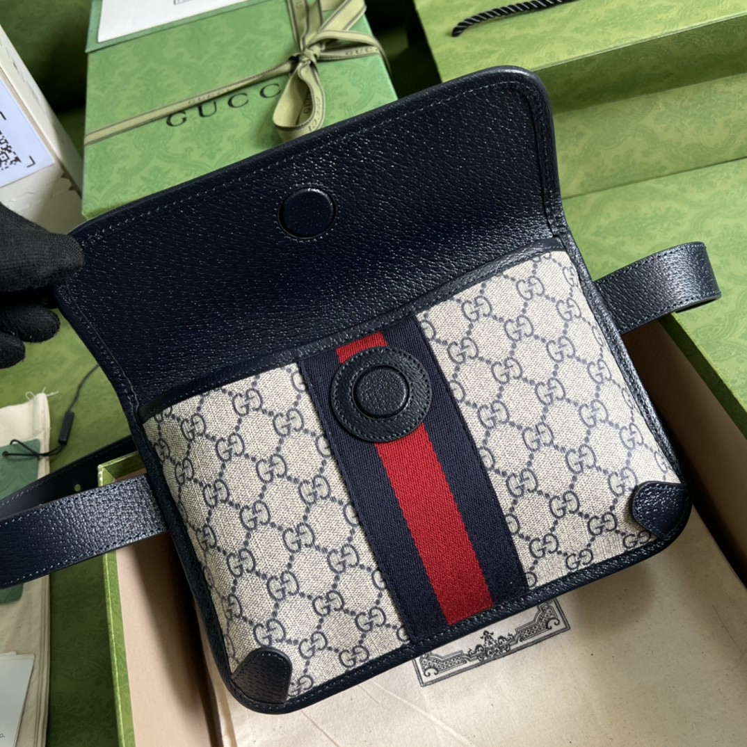 Gucci Ophidia Belt Bag Beige And Blue GG Supreme Canvas For Men 9in/22cm GG 674081 96IWN 4076