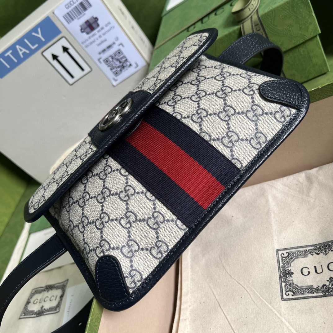 Gucci Ophidia Belt Bag Beige And Blue GG Supreme Canvas For Men 9in/22cm GG 674081 96IWN 4076
