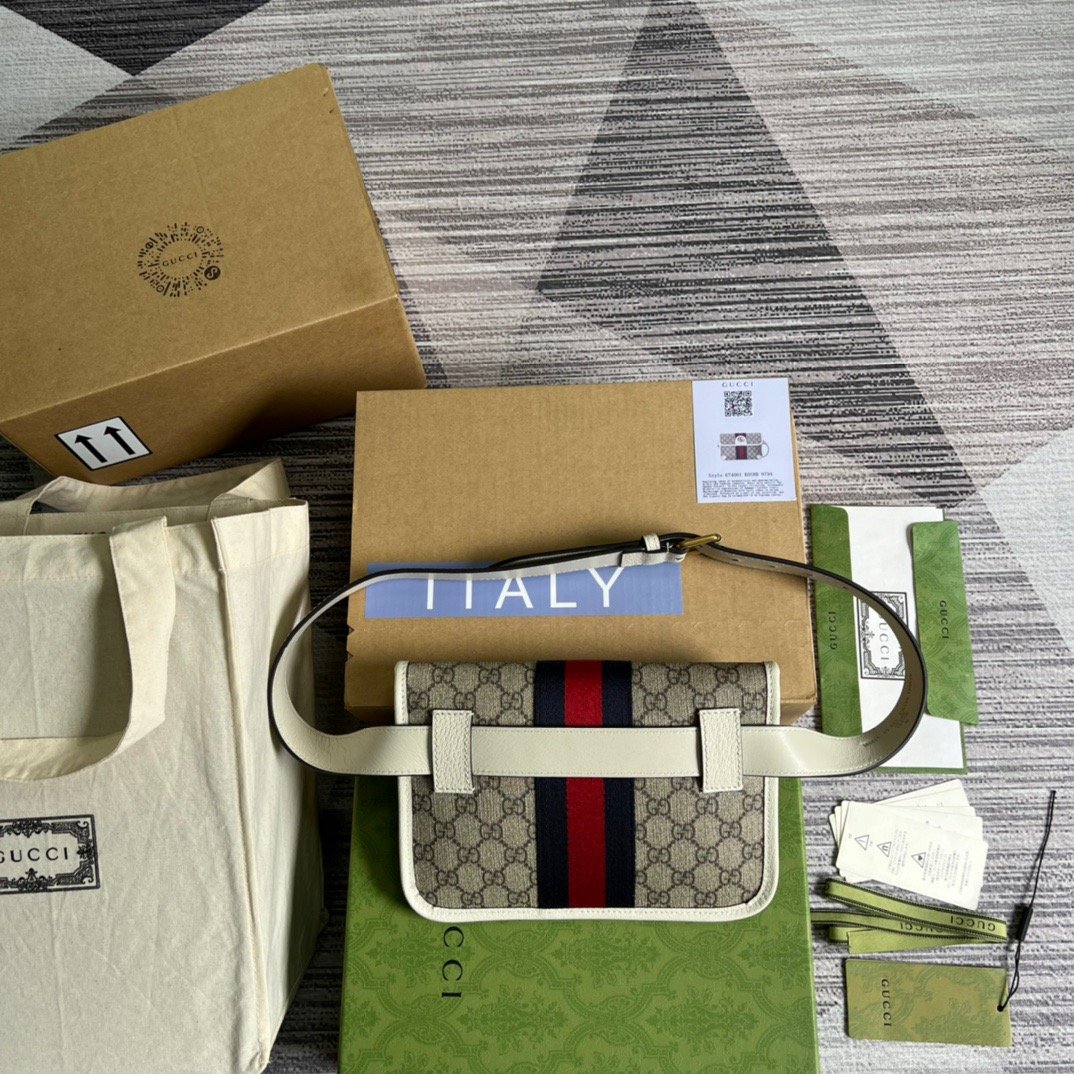 Gucci Ophidia Belt Bag Beige And Ebony GG Supreme Canvas, A Material With Low Environmental Impact For Men  8.7in/22cm GG 674081 96IWT 9794
