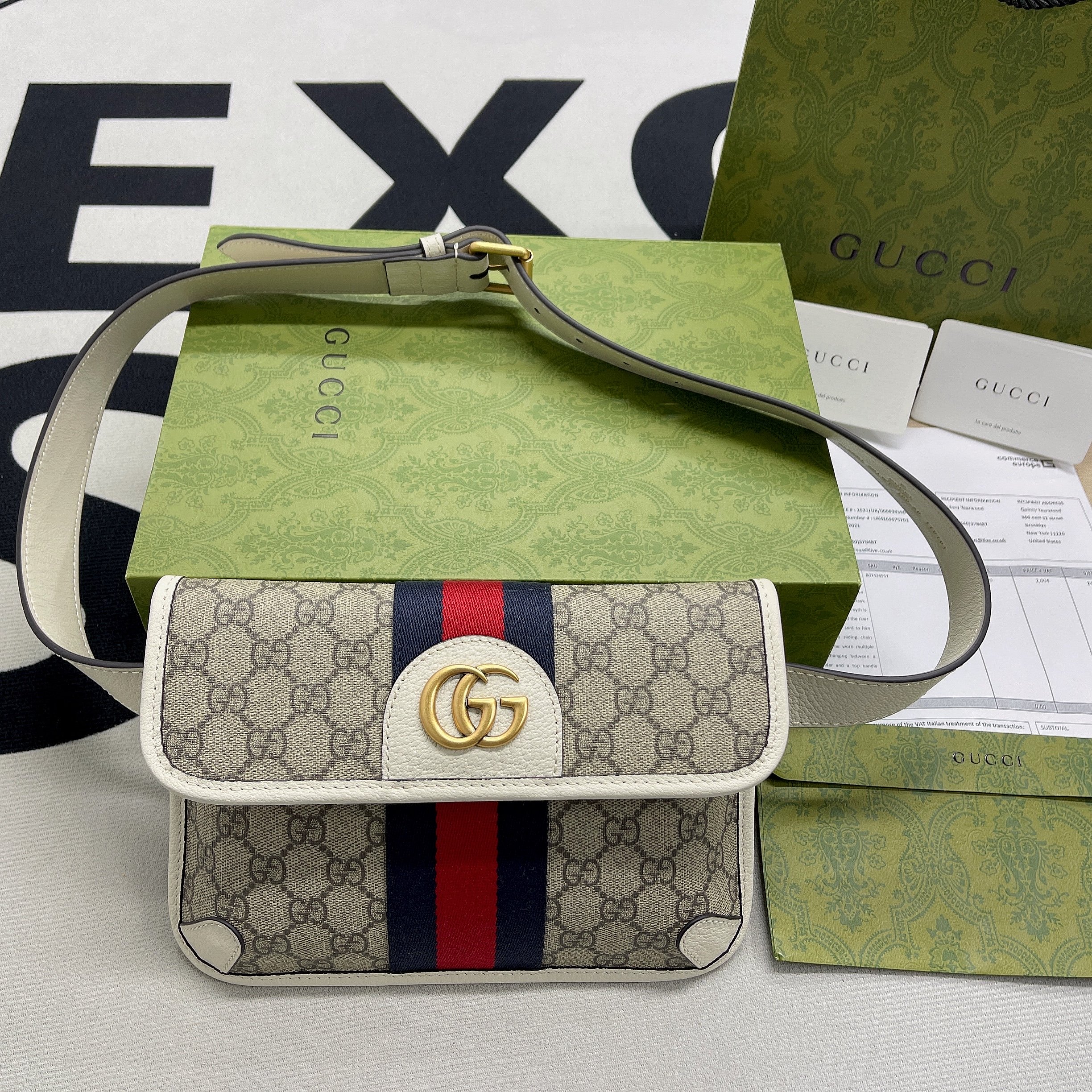 Gucci Ophidia Belt Bag Beige And Ebony GG Supreme Canvas, A Material With Low Environmental Impact For Men  8.7in/22cm GG 674081 96IWT 9794