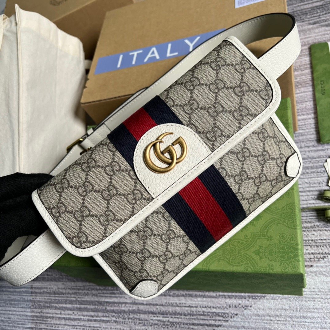 Gucci Ophidia Belt Bag Beige And Ebony GG Supreme Canvas, A Material With Low Environmental Impact For Men  8.7in/22cm GG 674081 96IWT 9794