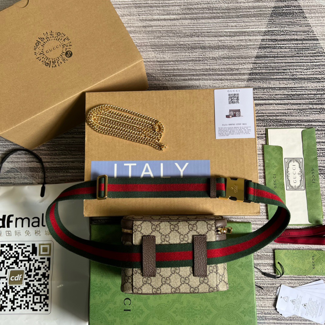 Gucci Ophidia Belt Bag With Web Beige/Ebony Soft GG Supreme Canvas  For Men 7.1in/18cm GG 699765 96IWG 8745