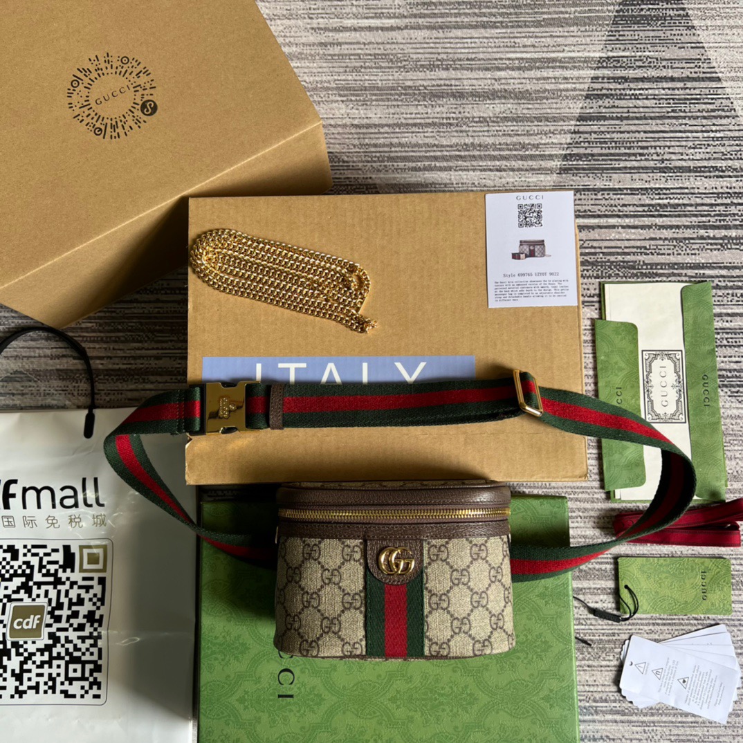 Gucci Ophidia Belt Bag With Web Beige/Ebony Soft GG Supreme Canvas  For Men 7.1in/18cm GG 699765 96IWG 8745