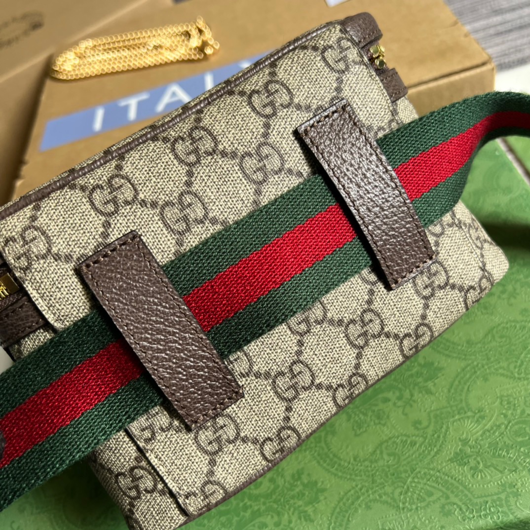 Gucci Ophidia Belt Bag With Web Beige/Ebony Soft GG Supreme Canvas  For Men 7.1in/18cm GG 699765 96IWG 8745
