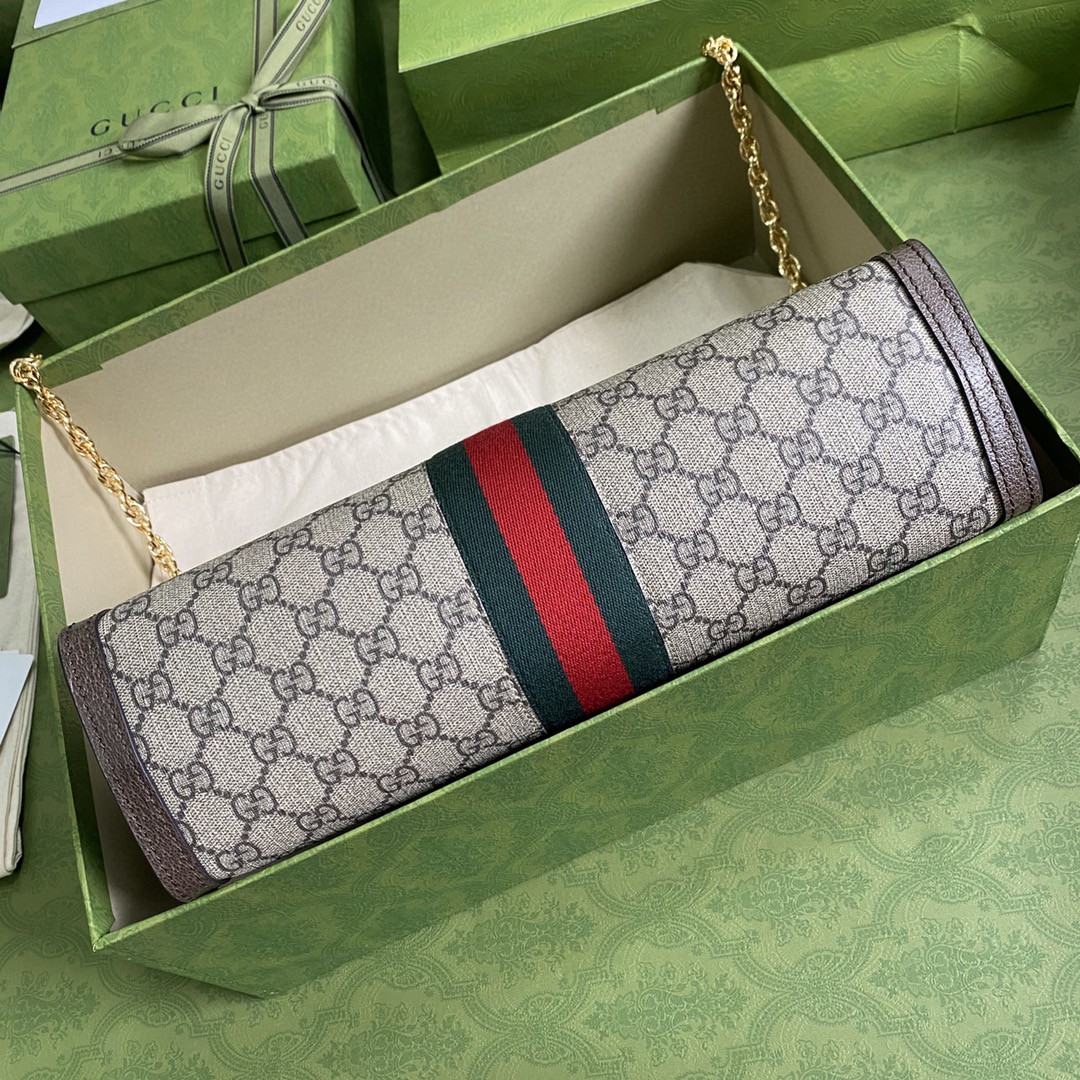 Gucci Ophidia GG Medium Shoulder Bag Beige/Ebony GG Supreme Canvas Green And Red Web For Women 13in/32.5cm