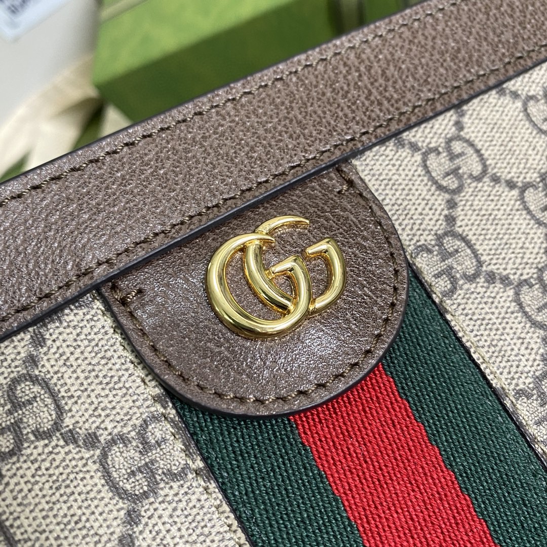 Gucci Ophidia GG Medium Shoulder Bag Beige/Ebony GG Supreme Canvas Green And Red Web For Women 13in/32.5cm