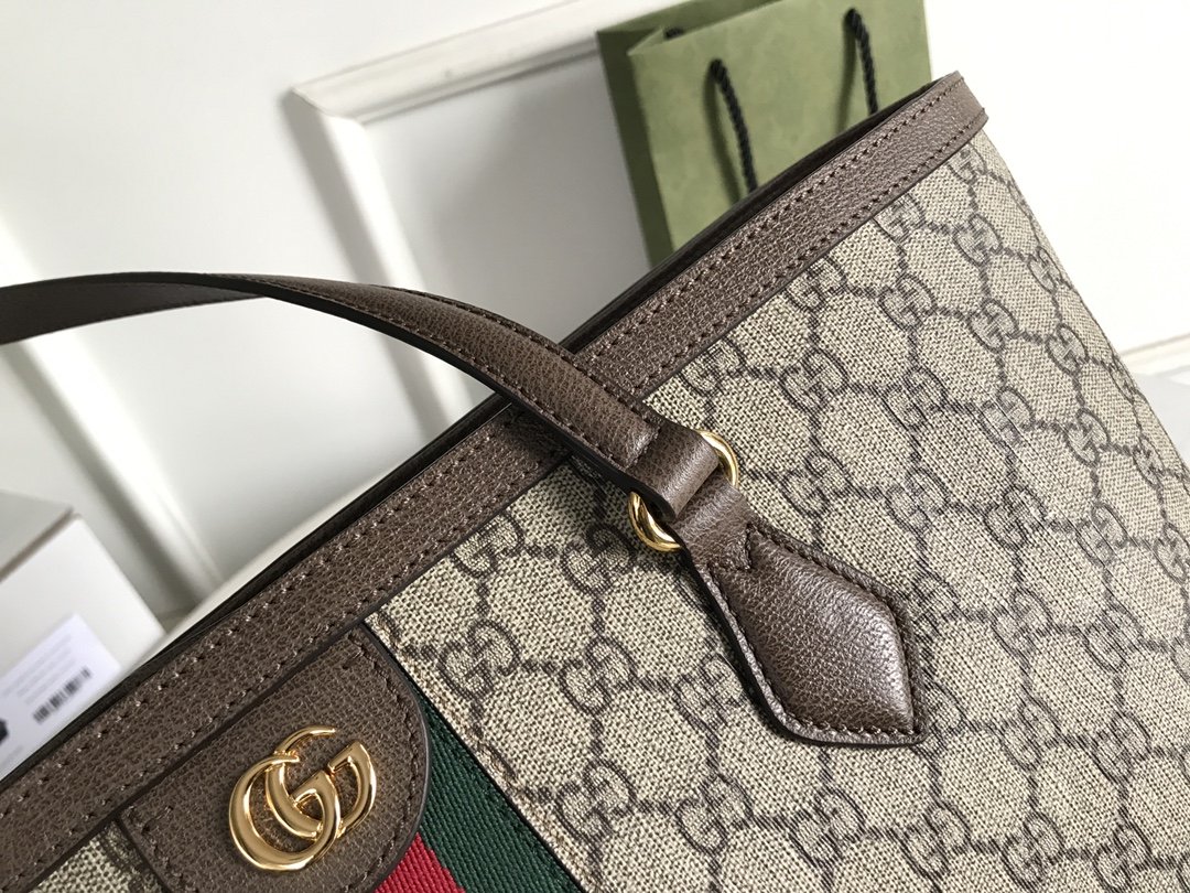 Gucci Ophidia GG Medium Tote Bag Beige/Ebony GG Supreme Canvas And Brown For Women 15in/38cm 631685 96IWB 8745