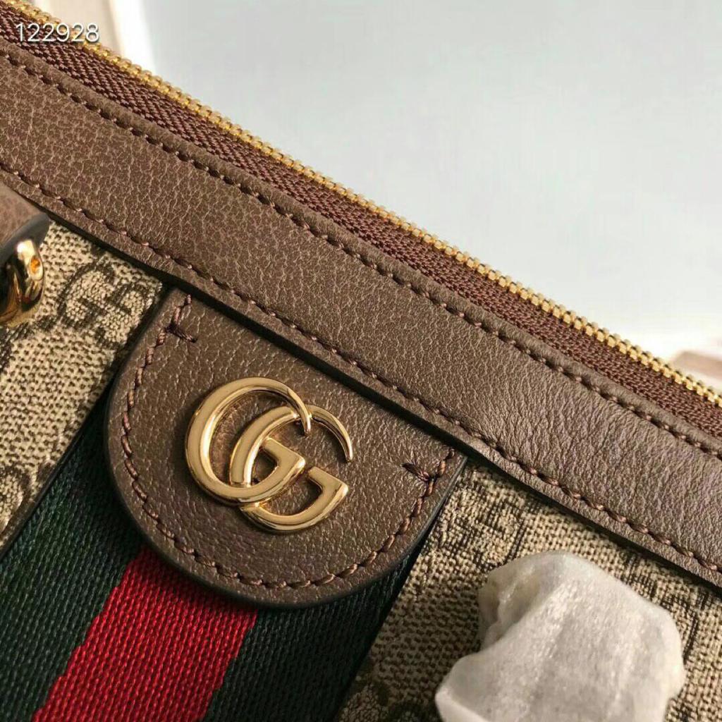 Gucci Ophidia GG Medium Tote Bag Beige/Ebony GG Supreme Canvas With Brown For Women 13in/33cm
