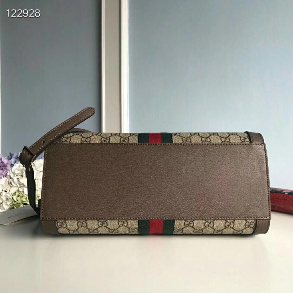 Gucci Ophidia GG Medium Tote Bag Beige/Ebony GG Supreme Canvas With Brown For Women 13in/33cm