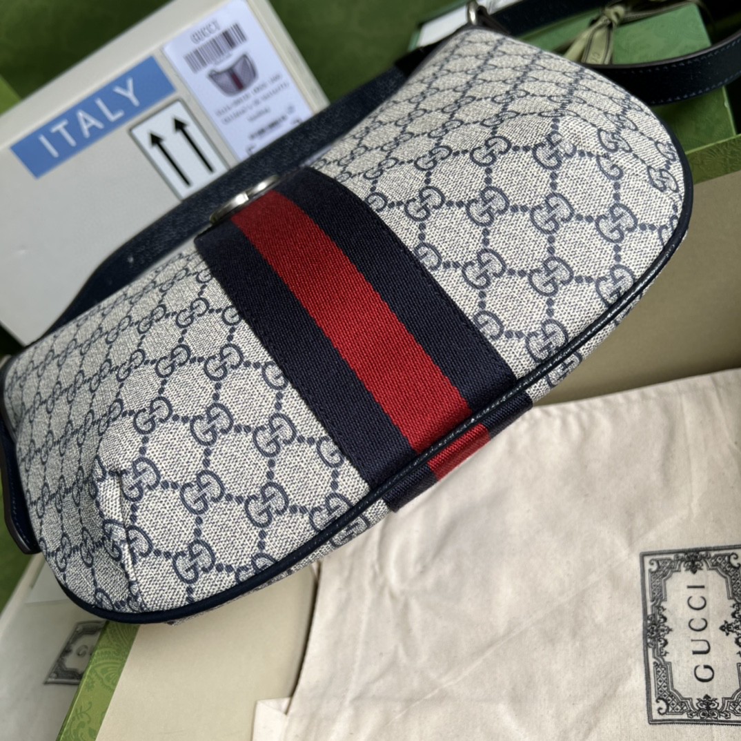 Gucci Ophidia GG Small Shoulder Bag Beige And Blue GG Supreme Canvas For Women 12in/30cm 598125 2ZGMN 4076