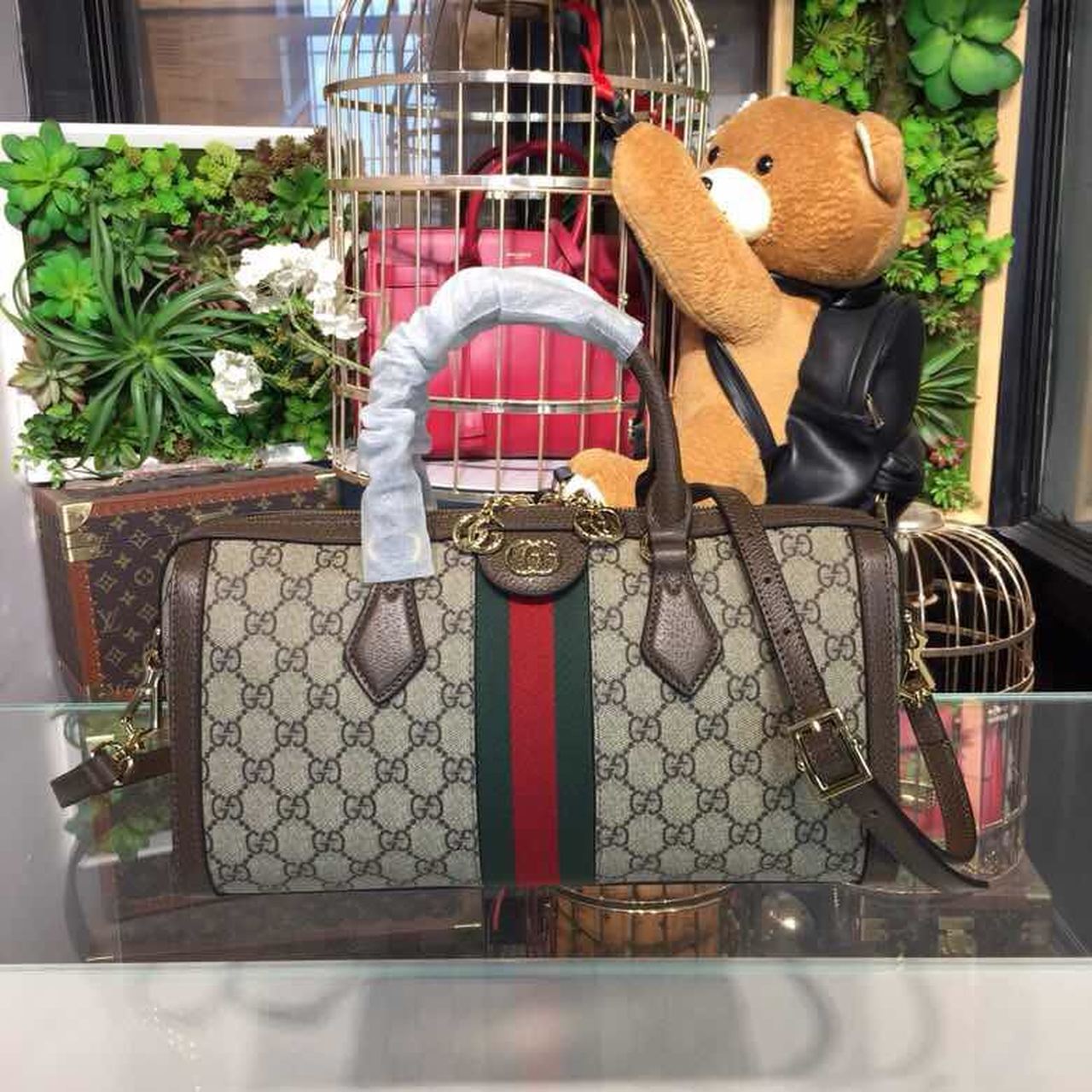 Gucci Ophidia GG Supreme Medium Top Handle Bag Beige For Women 12.6in/32cm