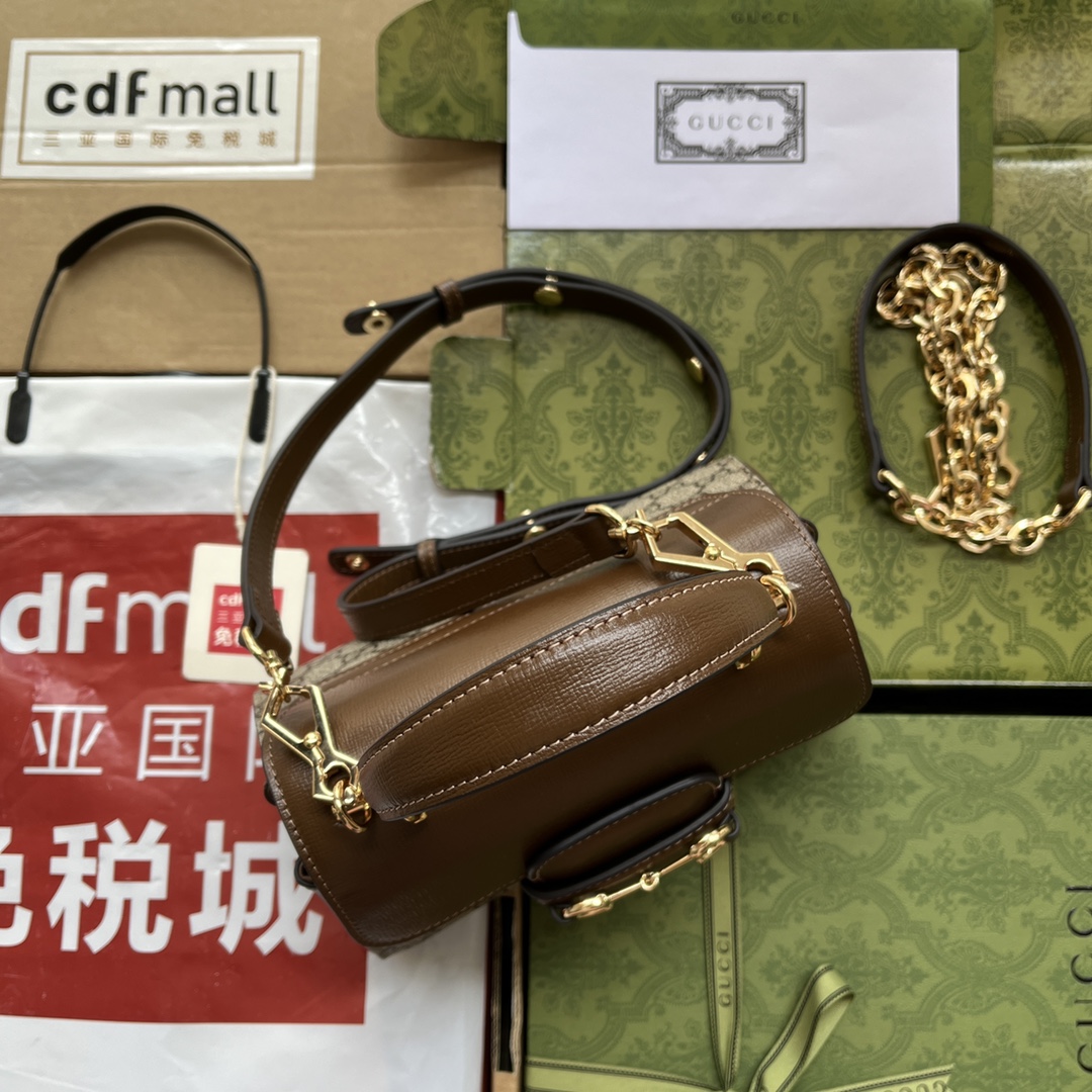 Gucci Ophidia Gucci Horsebit 1955 Mini Bag Light Brown And Beige For Women, Women’s Bags 8.6in/22cm GG 703848 9AAAJ 8563