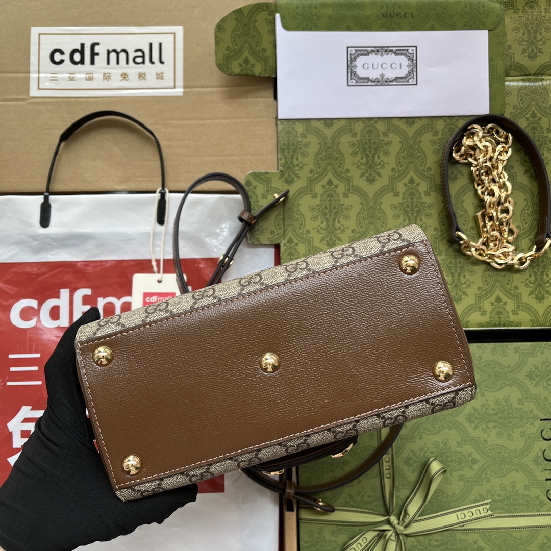 Gucci Ophidia Gucci Horsebit 1955 Mini Bag Light Brown And Beige For Women, Women’s Bags 8.6in/22cm GG 703848 9AAAJ 8563