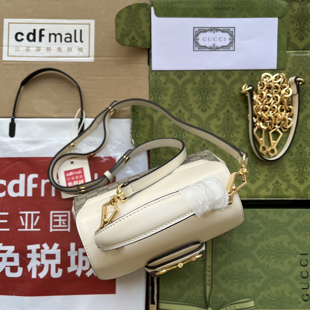 Gucci Ophidia Gucci Horsebit 1955 Mini Bag White And Beige For Women, Women’s Bags 8.6in/22cm GG