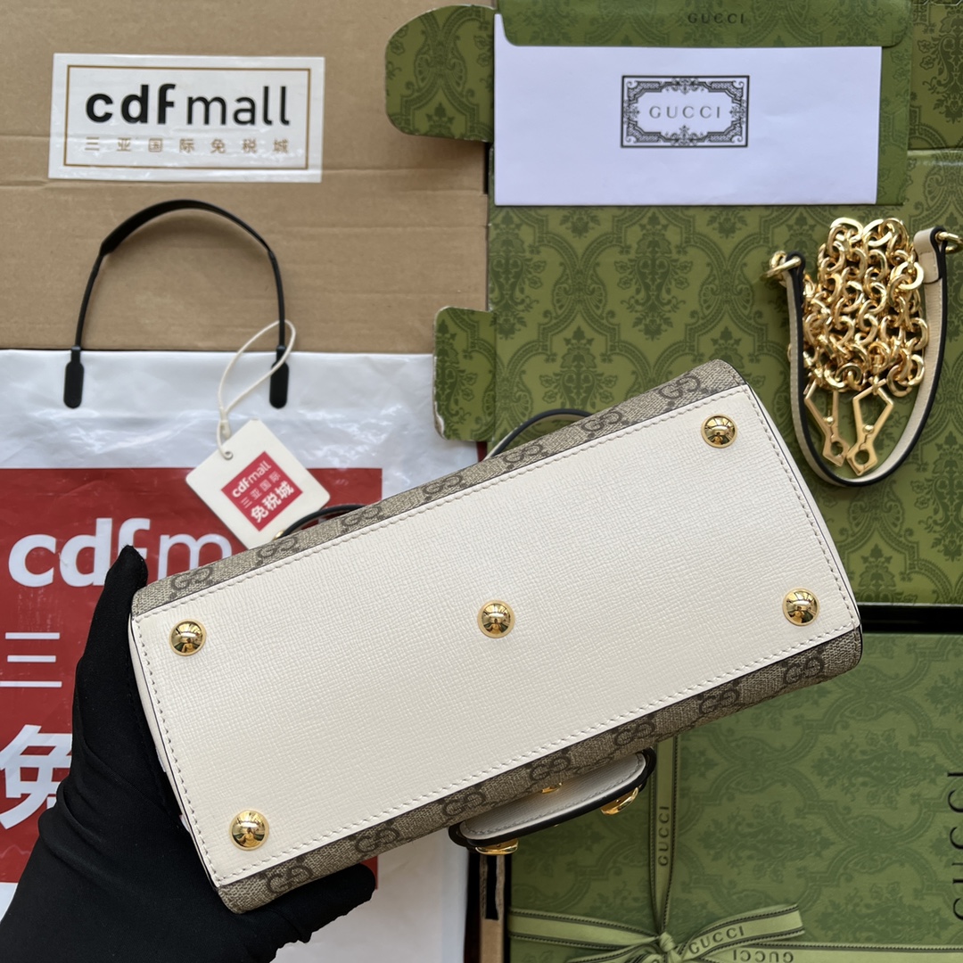 Gucci Ophidia Gucci Horsebit 1955 Mini Bag White And Beige For Women, Women’s Bags 8.6in/22cm GG