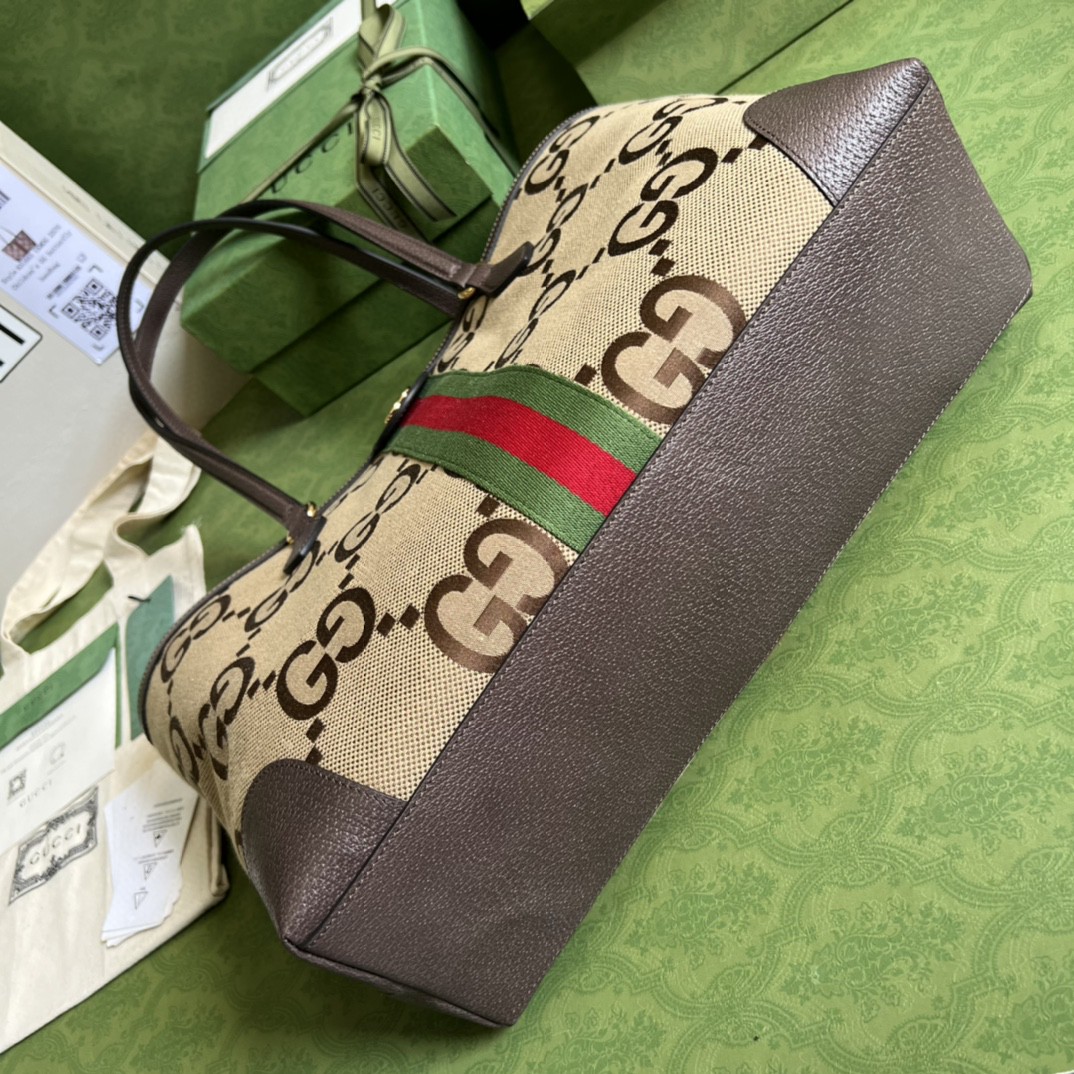 Gucci Ophidia Jumbo GG Medium Tote Camel And Ebony Jumbo Canvas For Women 15in/38cm 631685 UKMDG 2570