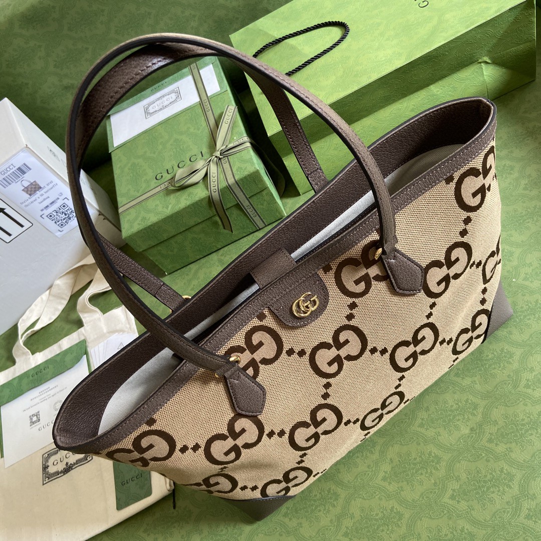 Gucci Ophidia Jumbo GG Medium Tote Camel And Ebony Jumbo Canvas For Women 15in/38cm GG