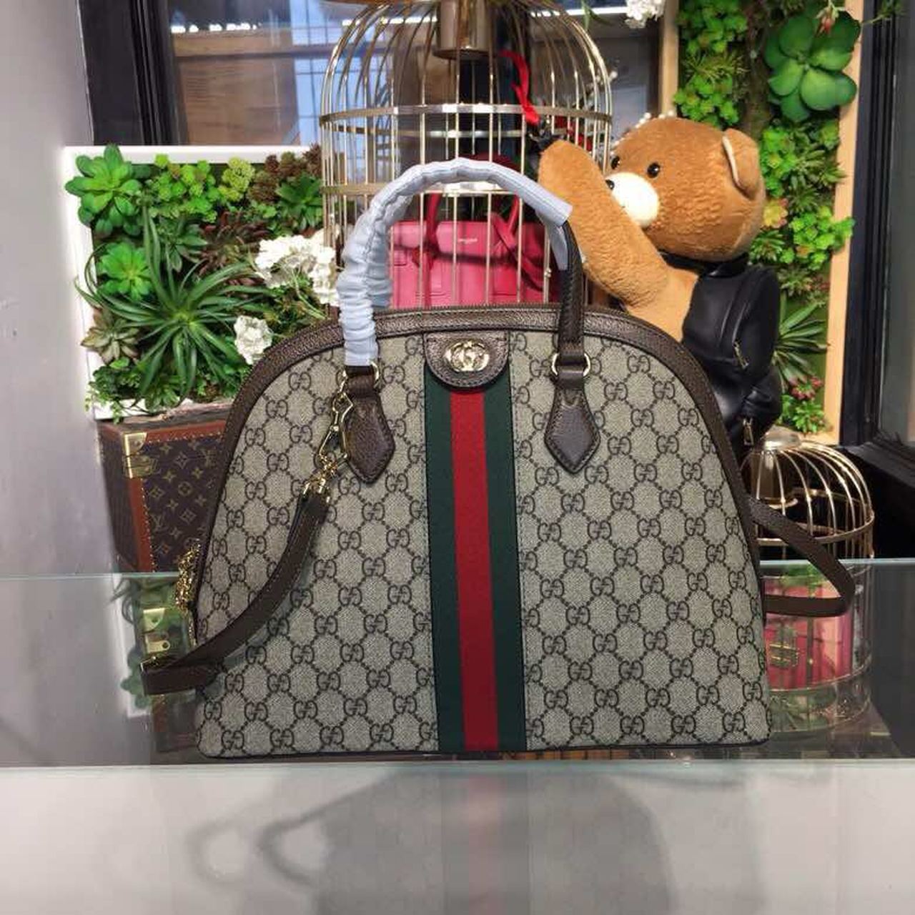 Gucci Ophidia Medium Shoulder Bag Beige/Ebony GG Supreme Canvas For Women 13in/34cm