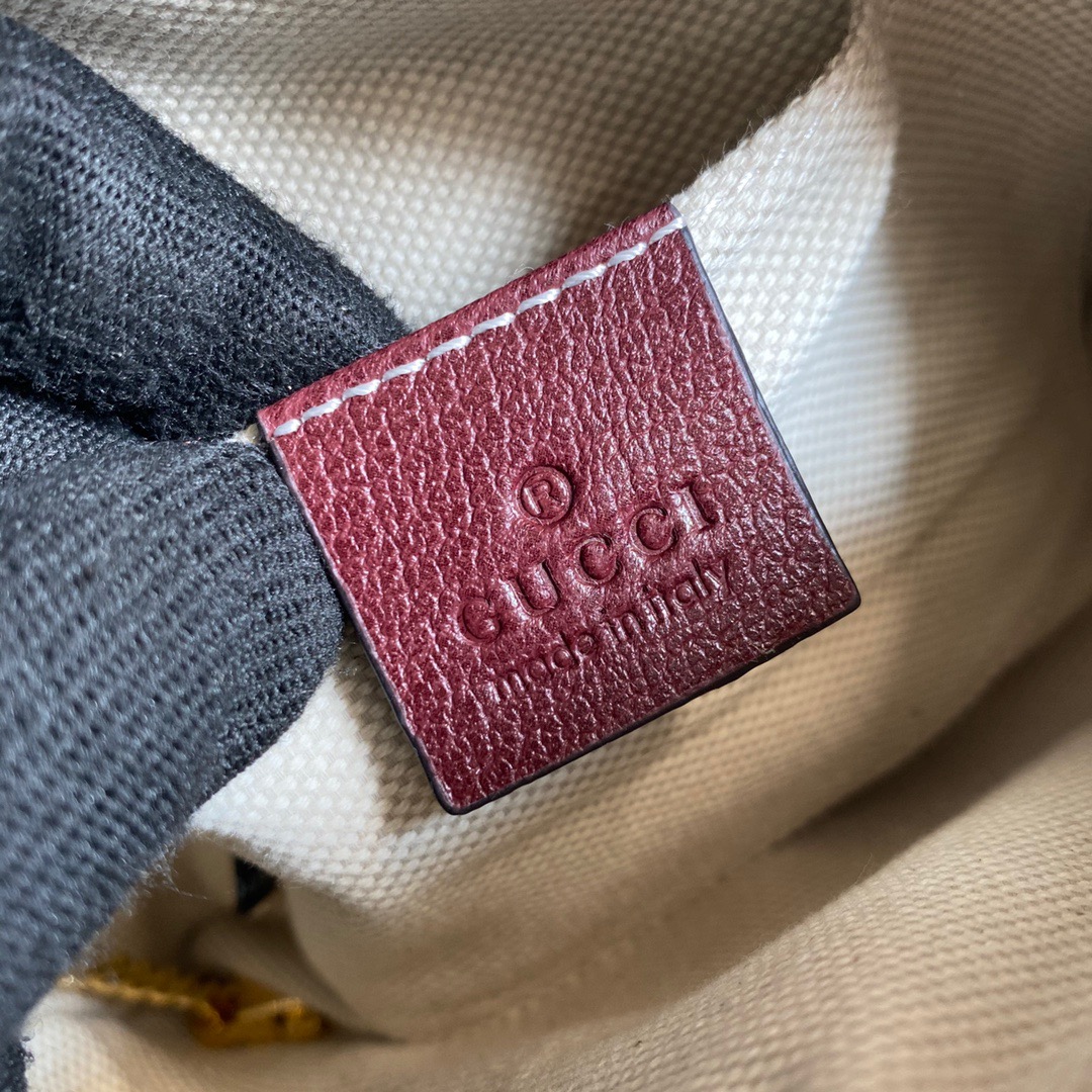 Gucci Ophidia Mini GG Bag Beige And Burgundy GG Supreme Canvas For Women  7in/17.5cm GG 517350-9Y9MS-9864