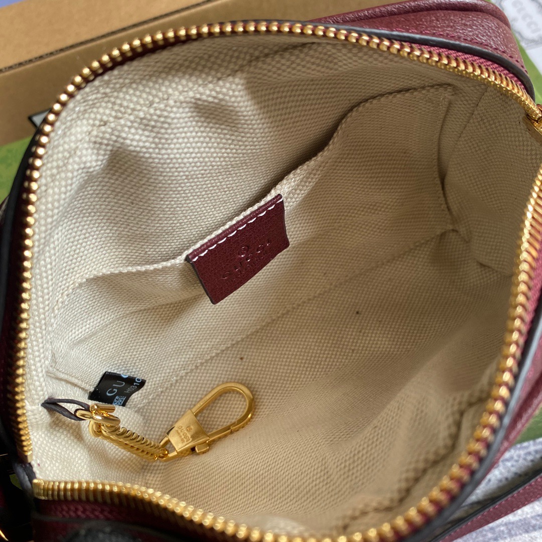 Gucci Ophidia Mini GG Bag Beige And Burgundy GG Supreme Canvas For Women  7in/17.5cm GG 517350-9Y9MS-9864