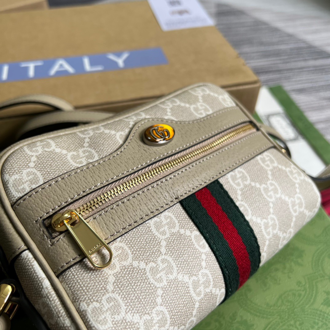 Gucci Ophidia Mini GG Bag Beige And Ebony GG Supreme Canvas, With Beige For Women  7in/17.5cm GG 