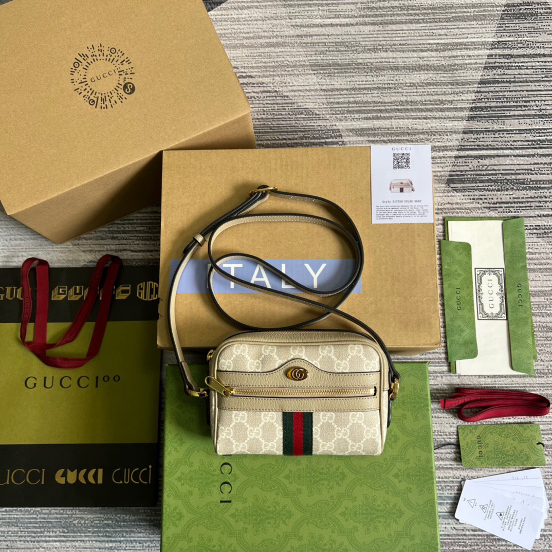 Gucci Ophidia Mini GG Bag Beige And Ebony GG Supreme Canvas, With Beige For Women  7in/17.5cm GG 