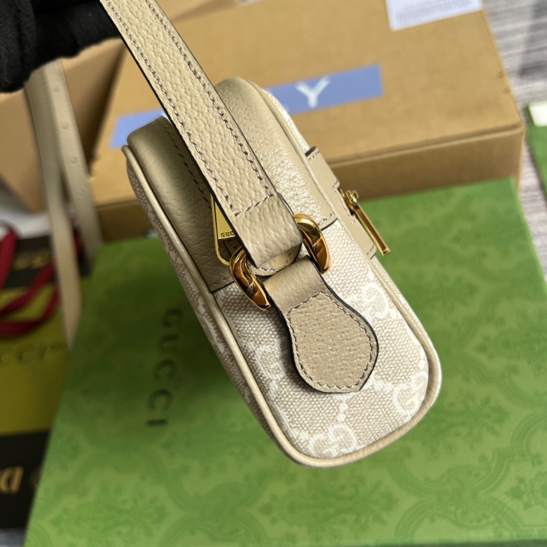 Gucci Ophidia Mini GG Bag Beige And Ebony GG Supreme Canvas, With Beige For Women  7in/17.5cm GG 