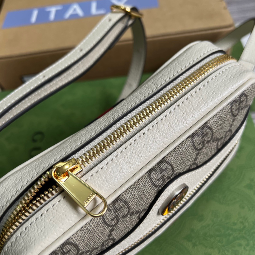 Gucci Ophidia Mini GG Bag Beige And Ebony GG Supreme Canvas, With White For Women  7in/17.5cm GG 517350 96IWS 9794