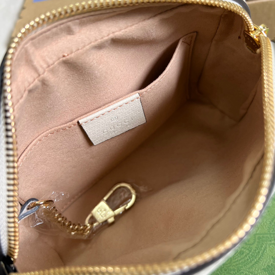 Gucci Ophidia Mini GG Bag Beige And Ebony GG Supreme Canvas, With White For Women  7in/17.5cm GG 517350 96IWS 9794