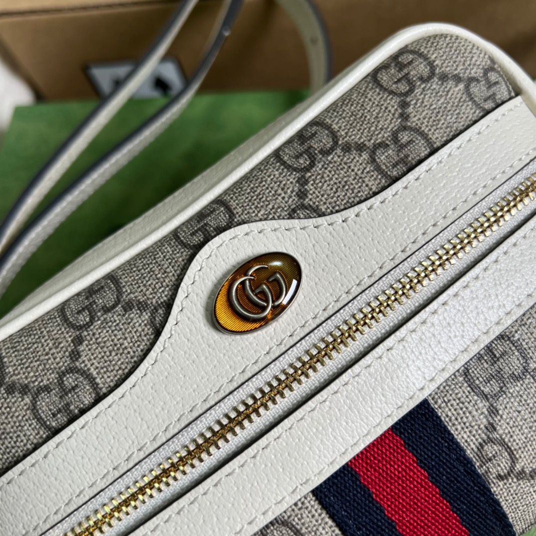 Gucci Ophidia Mini GG Bag Beige And Ebony GG Supreme Canvas, With White For Women  7in/17.5cm GG 517350 96IWS 9794