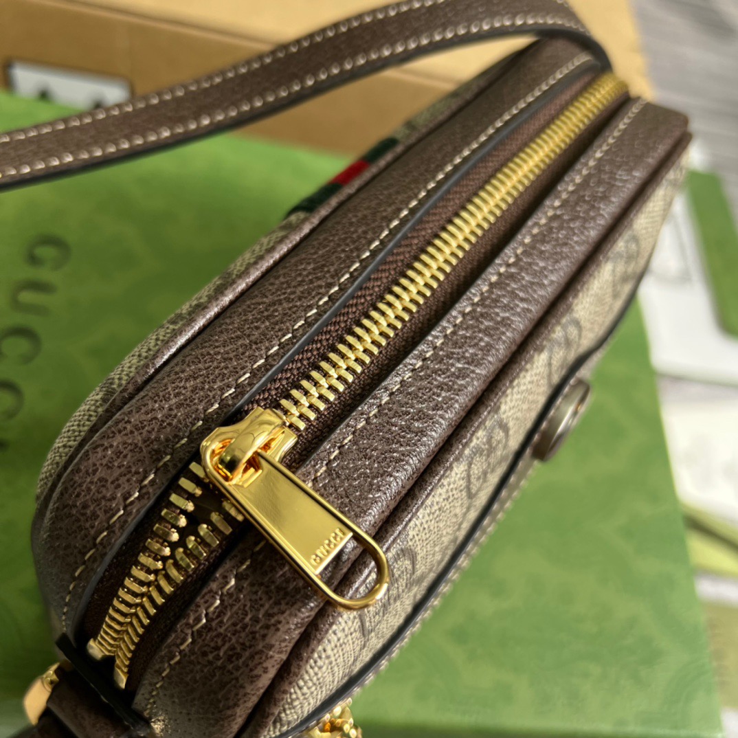 Gucci Ophidia Mini GG Bag Beige/Ebony GG Supreme Canvas With Brown For Women  7in/17.5cm GG 517350 96IWS 8745