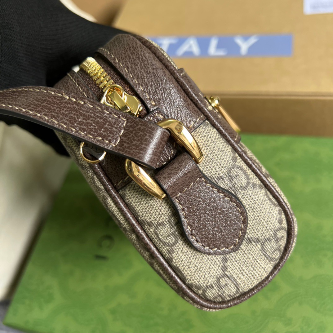 Gucci Ophidia Mini GG Bag Beige/Ebony GG Supreme Canvas With Brown For Women  7in/17.5cm GG 517350 96IWS 8745