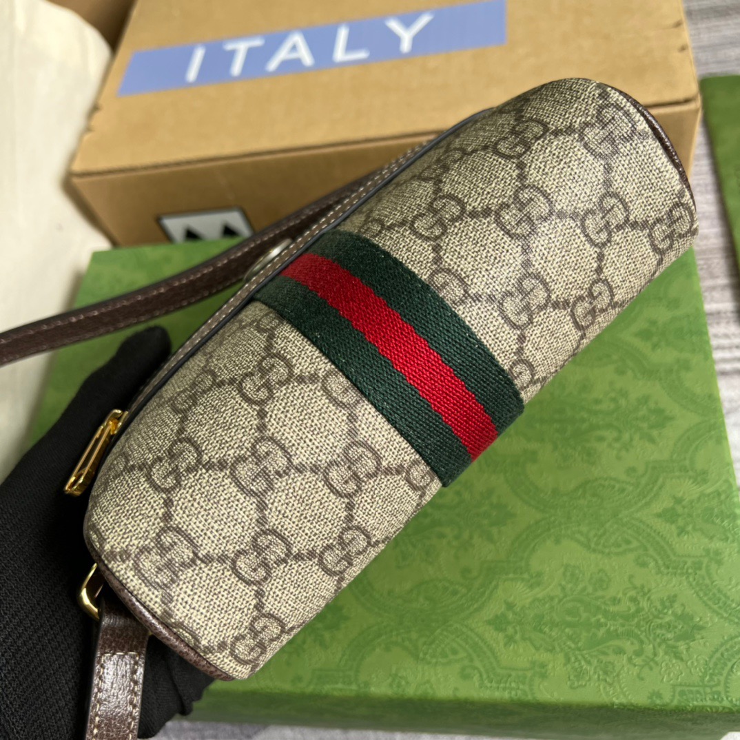 Gucci Ophidia Mini GG Bag Beige/Ebony GG Supreme Canvas With Brown For Women  7in/17.5cm GG 517350 96IWS 8745