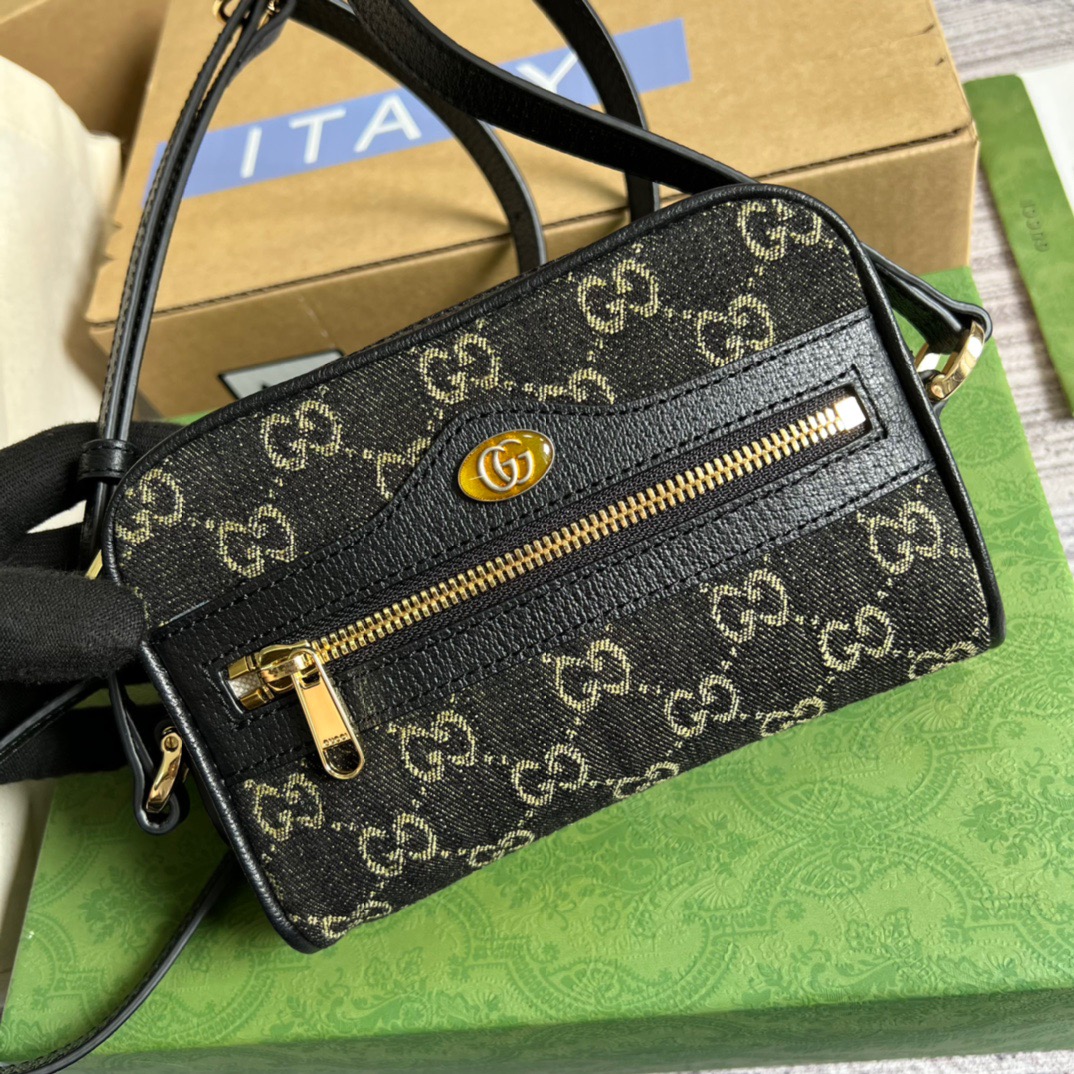 Gucci Ophidia Mini GG Bag Black And Ivory GG Denim Jacquard For Women  7in/17.5cm GG 517350 UN3BG 1274