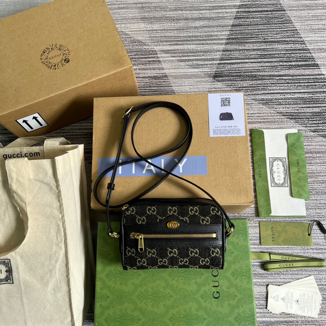 Gucci Ophidia Mini GG Bag Black And Ivory GG Denim Jacquard For Women  7in/17.5cm GG 517350 UN3BG 1274