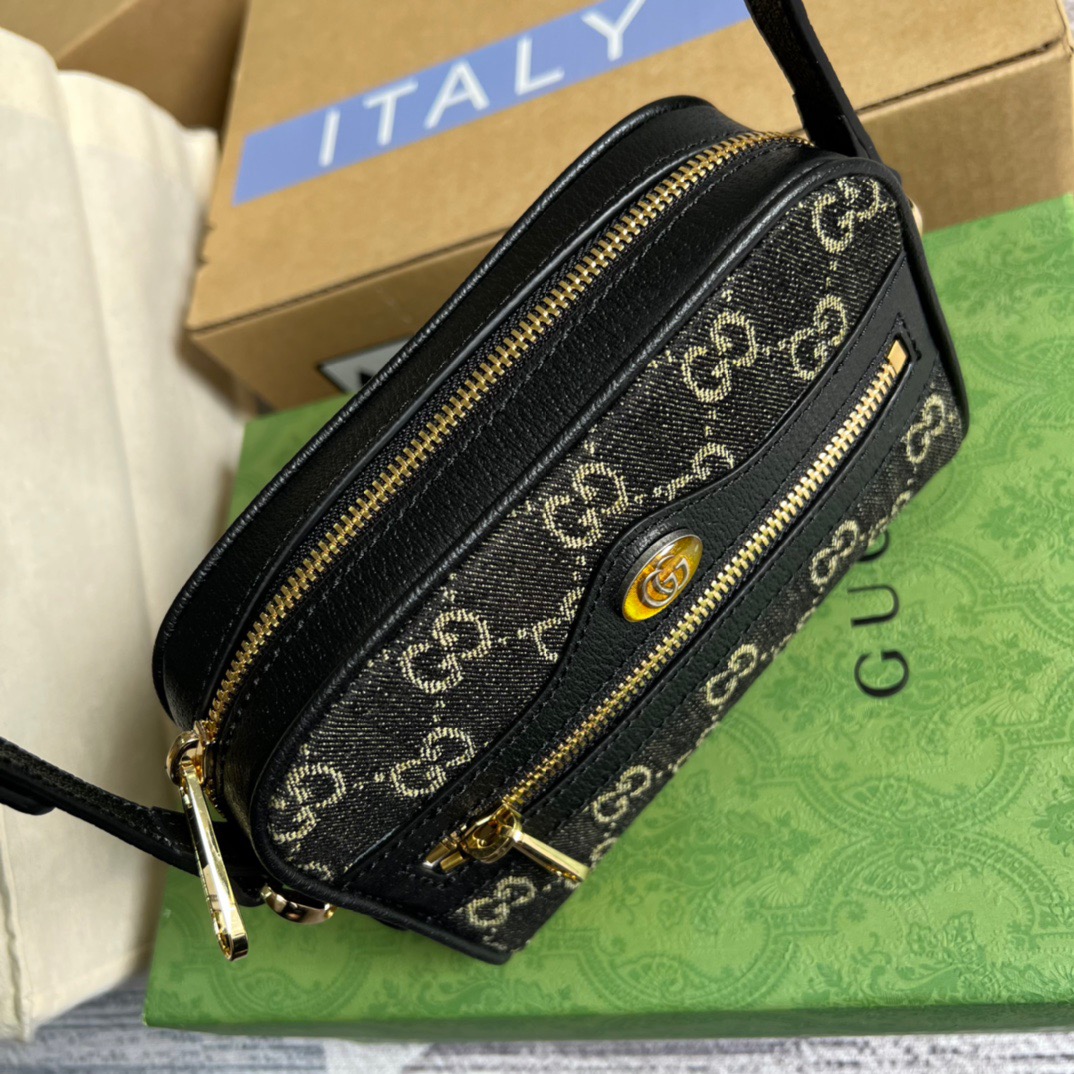 Gucci Ophidia Mini GG Bag Black And Ivory GG Denim Jacquard For Women  7in/17.5cm GG 517350 UN3BG 1274