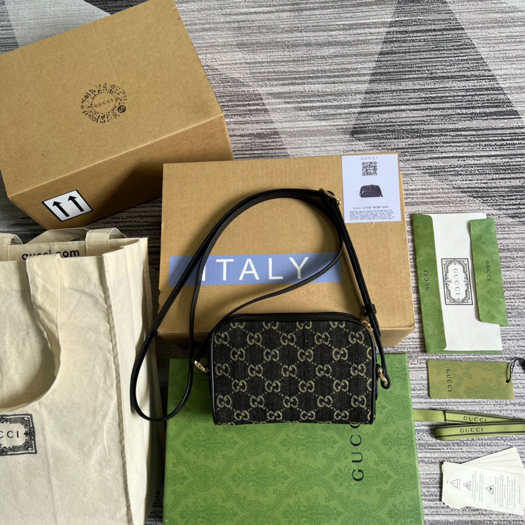 Gucci Ophidia Mini GG Bag Black And Ivory GG Denim Jacquard For Women  7in/17.5cm GG 517350 UN3BG 1274