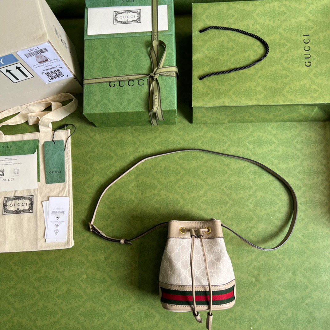 Gucci Ophidia Mini GG Bucket Bag White For Women, Women’s Bags 7.5in/19cm GG
