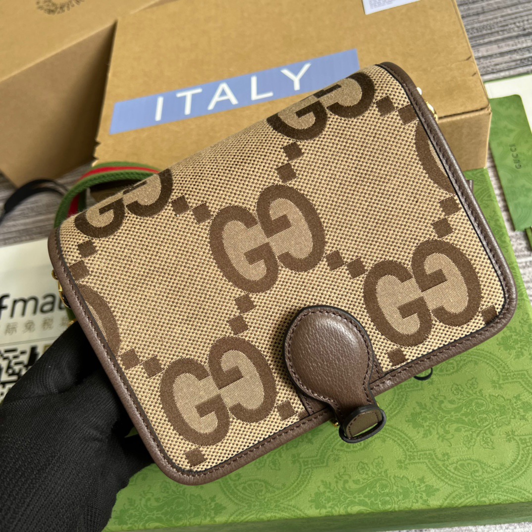 Gucci Ophidia Mini Jumbo GG Bag Camel And Ebony Jumbo GG Canvas  For Men 4.7in/12cm GG 