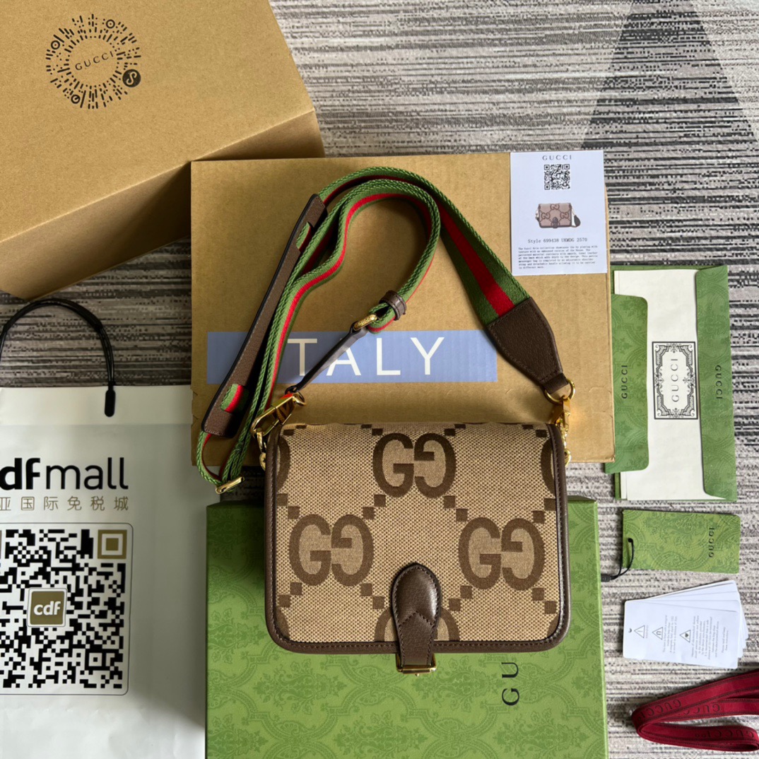 Gucci Ophidia Mini Jumbo GG Bag Camel And Ebony Jumbo GG Canvas  For Men 4.7in/12cm GG 