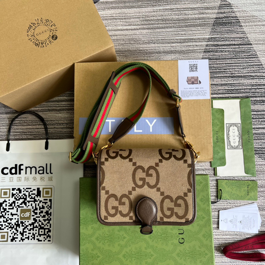 Gucci Ophidia Mini Jumbo GG Bag Camel And Ebony Jumbo GG Canvas  For Men 4.7in/12cm GG 