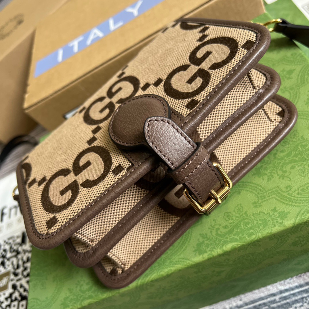 Gucci Ophidia Mini Jumbo GG Bag Camel And Ebony Jumbo GG Canvas  For Men 4.7in/12cm GG 