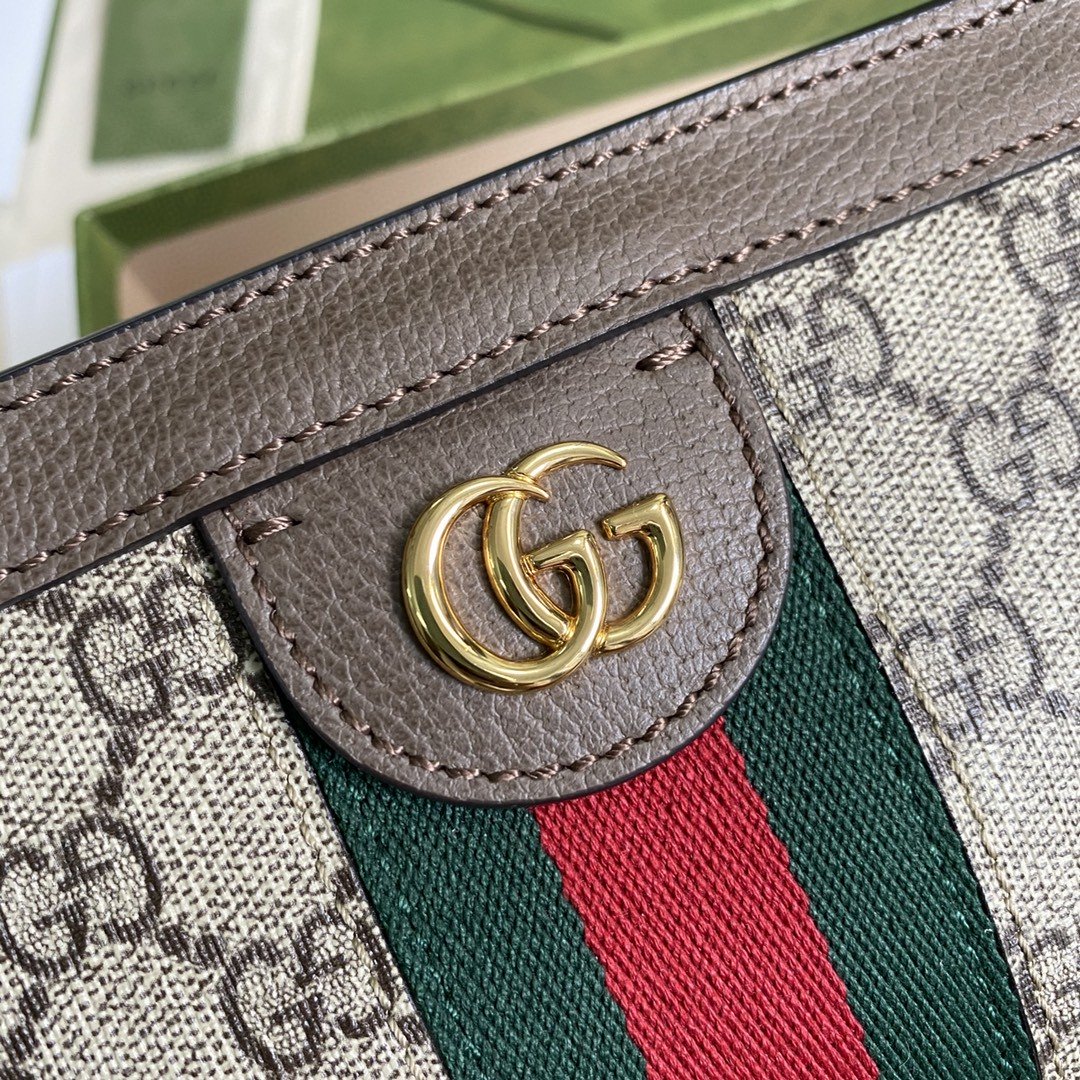 Gucci Ophidia Mini Shoulder Bag Beige/Ebony GG Supreme Canvas Green And Red Web Detail Brown For Women 7.5in/19cm