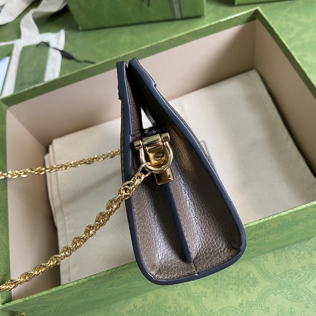 Gucci Ophidia Mini Shoulder Bag Beige/Ebony GG Supreme Canvas Green And Red Web Detail Brown For Women 7.5in/19cm