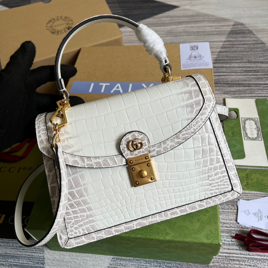 Gucci Ophidia Small GG Top Handle Bag White For Women, Women’s Bags 9.8in/25cm GG
