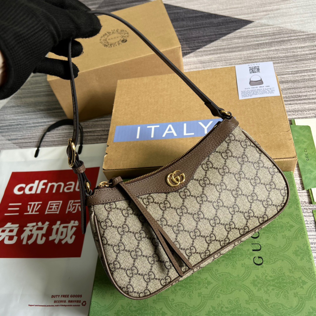 Gucci Ophidia Small Handbag Black/Brown/Beige For Women 9.9in/25cm ??735145 KAAAD