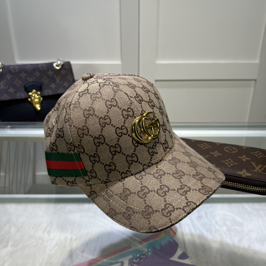 Gucci Original GG Canvas Baseball Hat With Web Beige GG Hat
