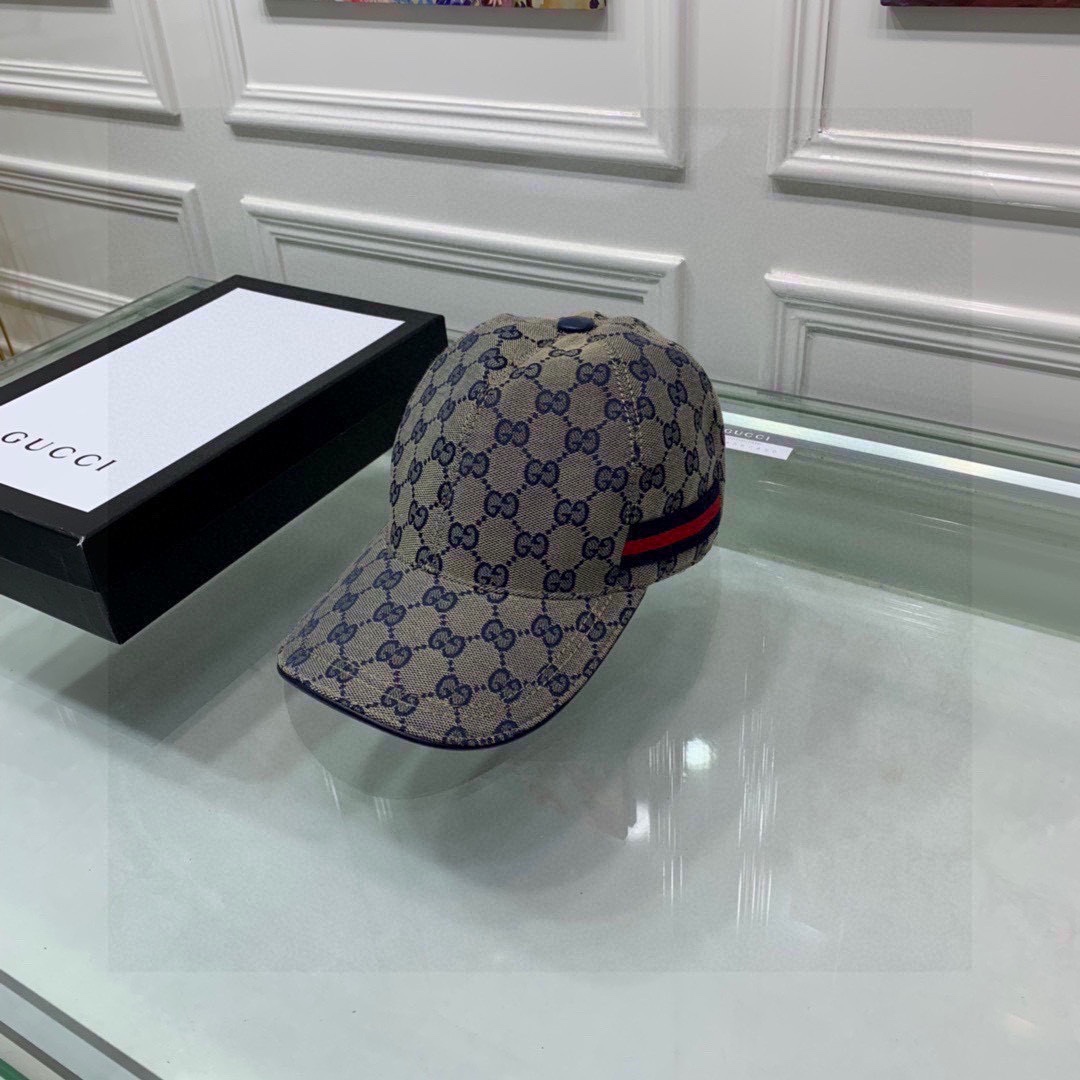 Gucci Original GG Canvas Baseball Hat With Web Beige/Blue GG Hat