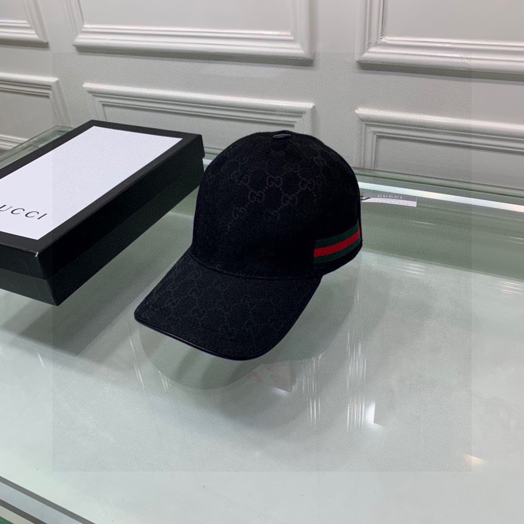 Gucci Original GG Canvas Baseball Hat With Web Black GG Hat 200035 KQWBG 1060