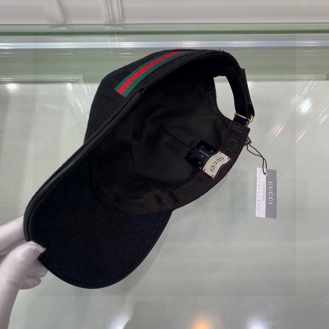 Gucci Original GG Canvas Baseball Hat With Web Black GG Hat 200035 KQWBG 1060